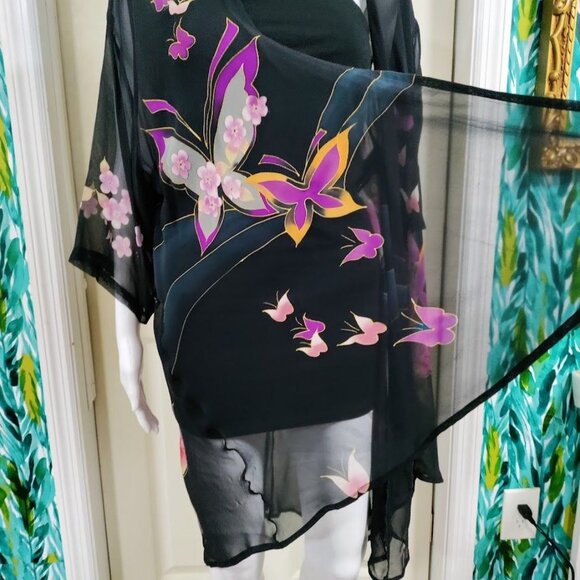 CCC Silk Floral Vintage Black Sheer Wrap S-L - Picture 8 of 11